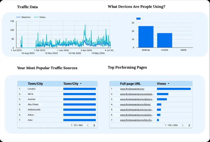 Thirdeye Center traffic and top pages report