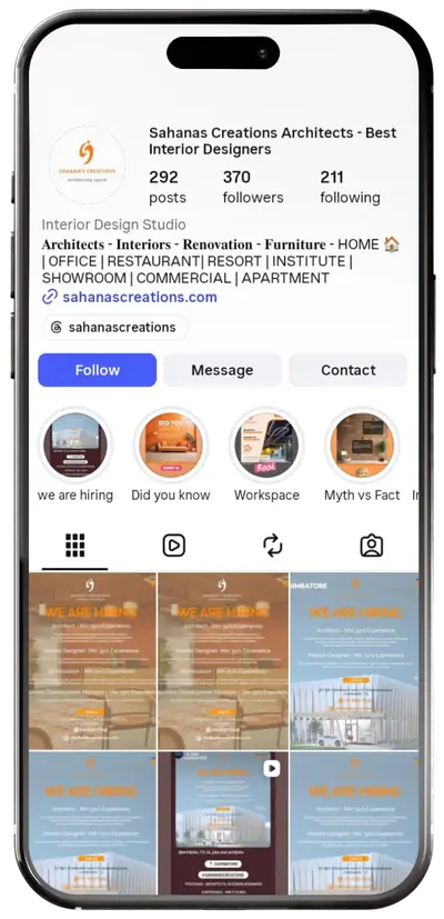 Sahanas Creations Architects - Best Interior Designers Instagram profile