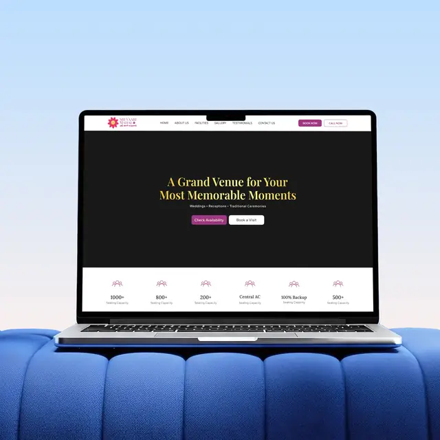 Sri Vaari Mahal website shown on a laptop