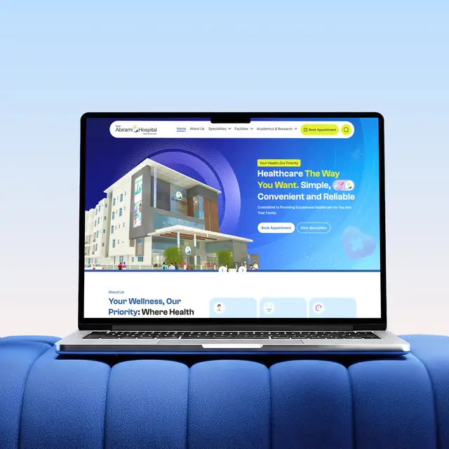 Sree Abirami Hospital website shown on a laptop