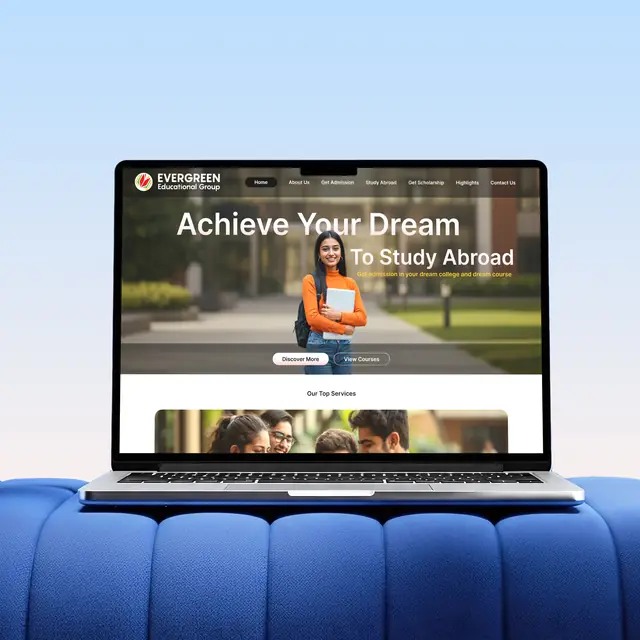 Evergreen Education Group website shown on a laptop