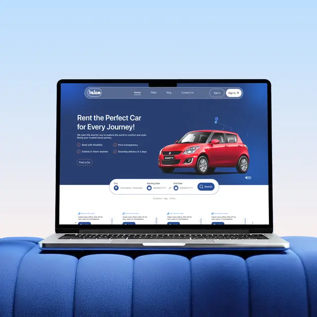 Valam Cars webapp shown on a laptop