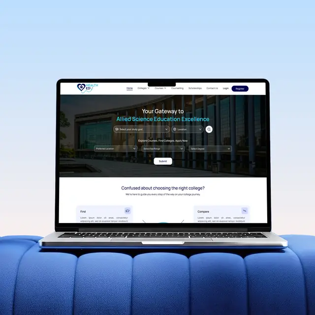 Health Edu webapp shown on a laptop