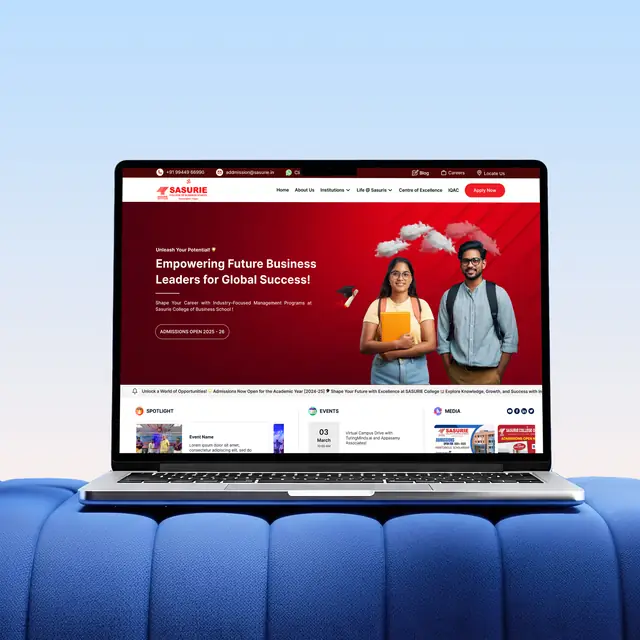 Sasurie Institutions website shown on a laptop
