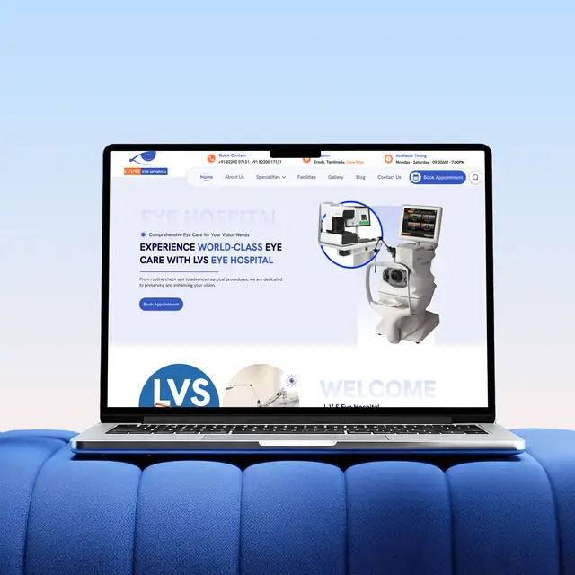 LVS Eye Hospital website shown on a laptop