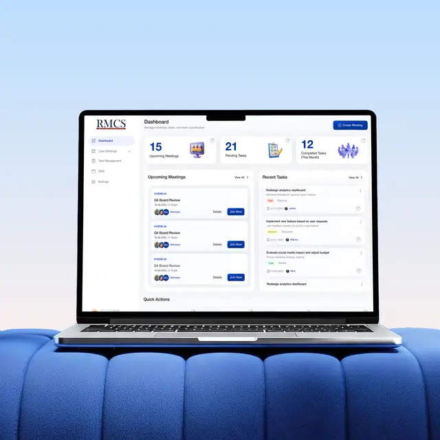 RMCS saas (software as a service) shown on a laptop