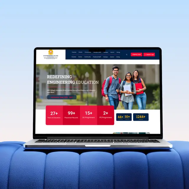 V.S.B Engineering College website shown on a laptop